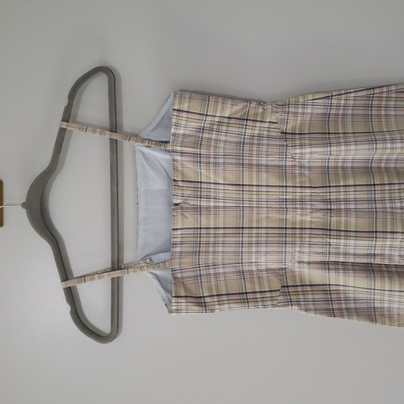 J. Crew Midi Dress 2 Tan Plaid Spaghetti Strap 100% Cotton Cottage Preppy Casual - Picture 6 of 15